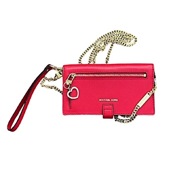 Michael Kors Red Crossbody Wallet Bag Gold Tone Michael Kors Chain jet set - Picture 1 of 16